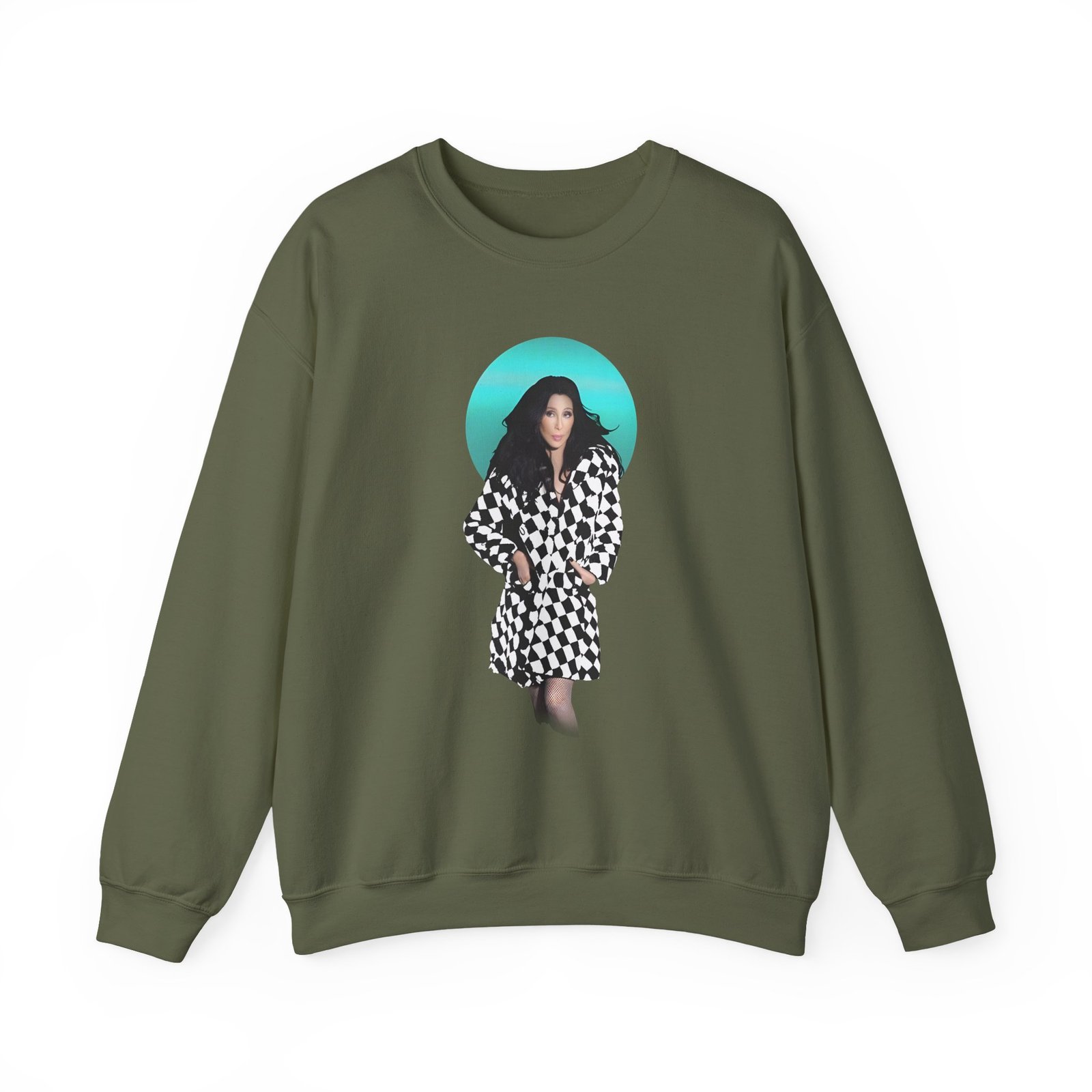 Cher Checkered Trench Coat Photo Unisex Heavy Blend™ Crewneck Sweatshirt