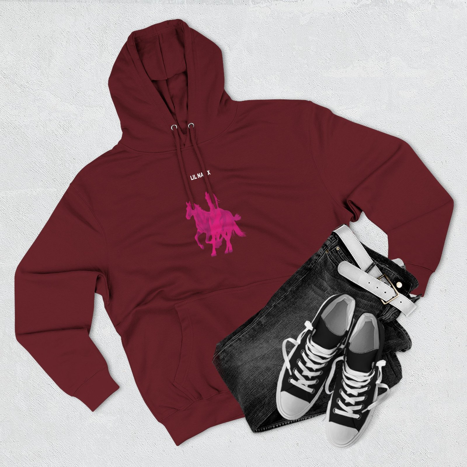 Lil Nas X Pink Horses Three-Panel Fleece Hoodie